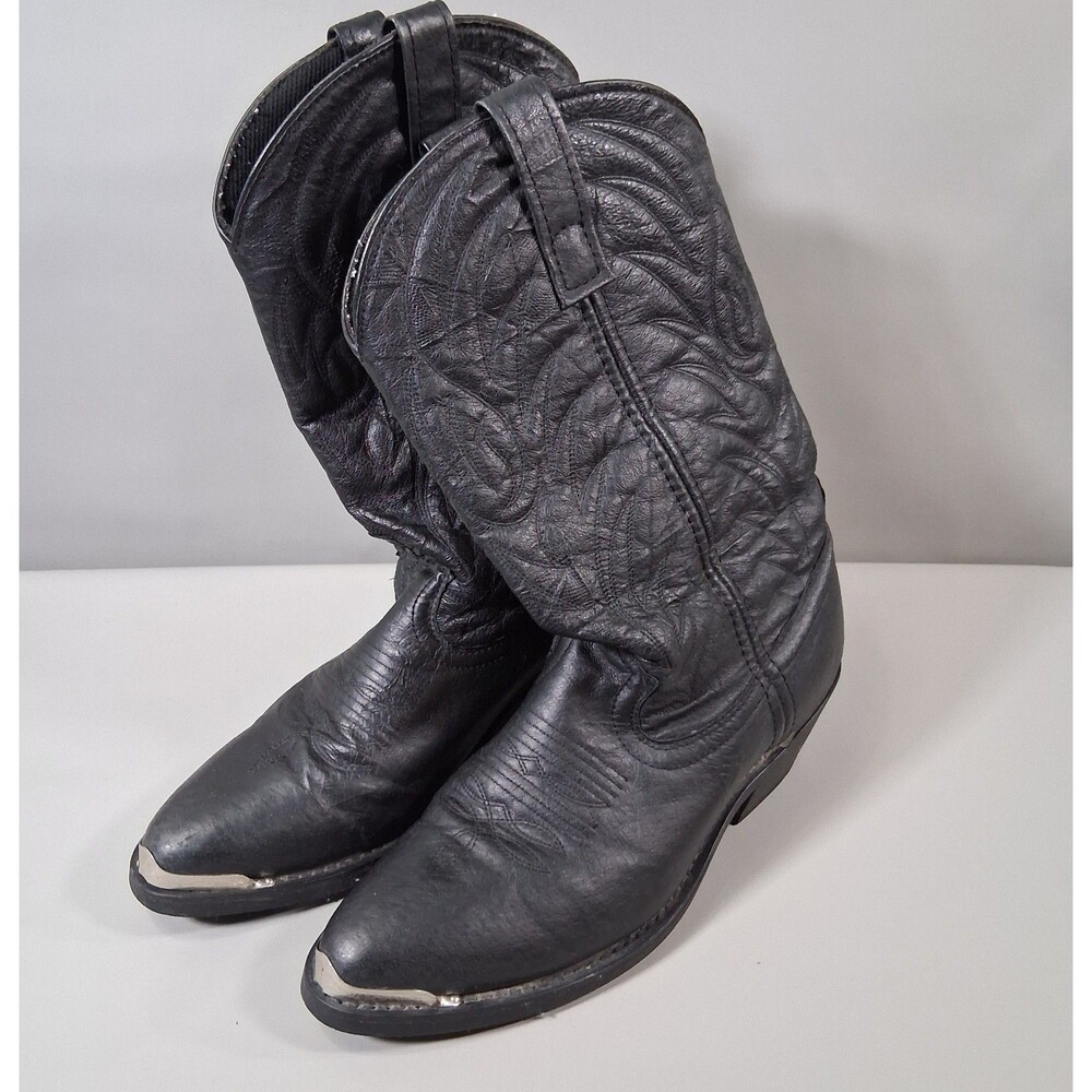 Laredo Black Leather Western Cowboy Boots  7 D Pointed Toe Silver Tip 68610 VTG